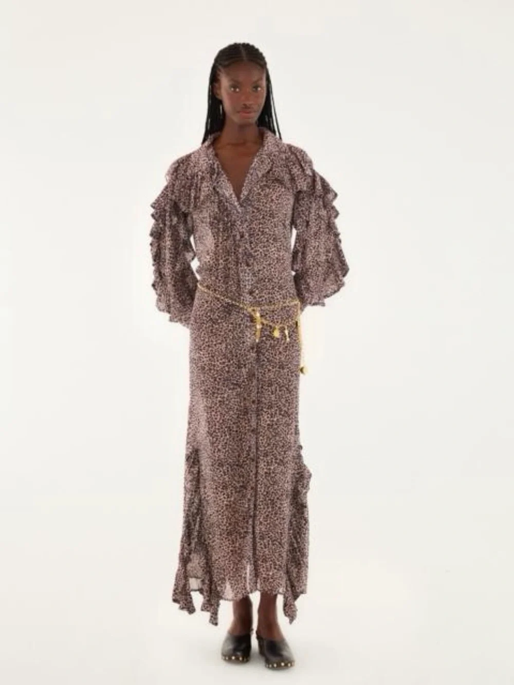 FARM RIO /Baby Leopard Long Ruffle Sleeve Maxi Shirt Dress - Sz. L - Picture 4 of 16